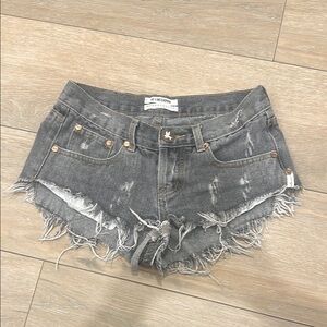 One Teaspoon Charcoal Frayed Jean Shorts